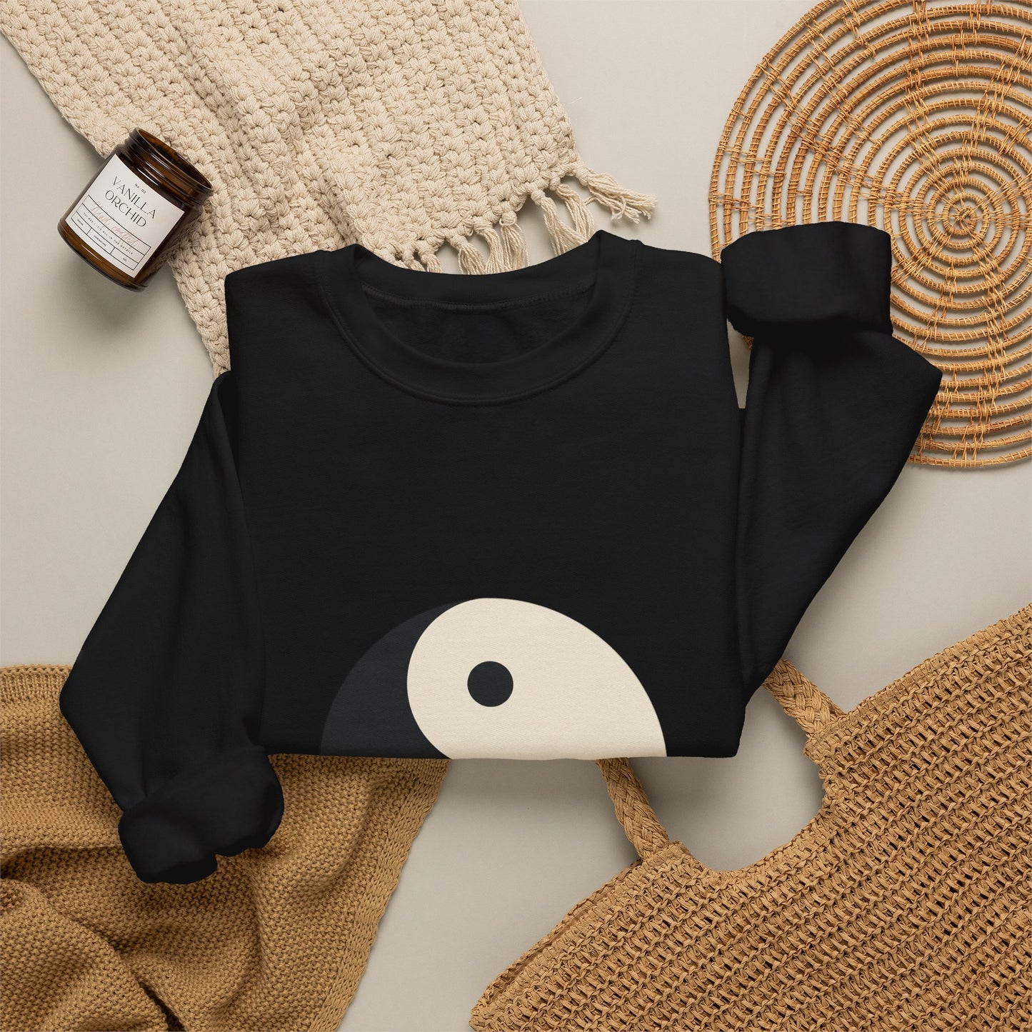Yin Yang Crewneck Sweatshirt — Minimal Neutral Balance Graphic