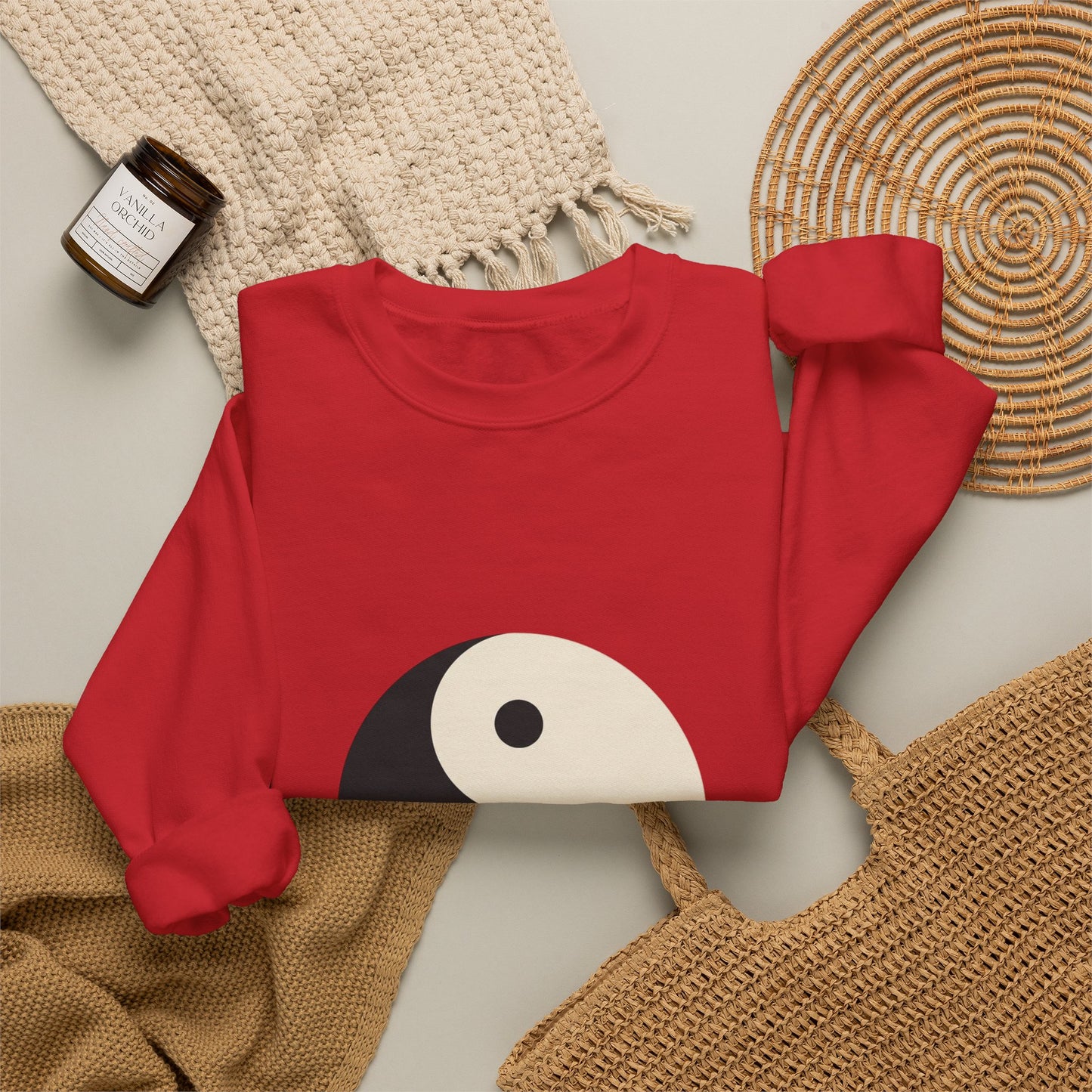 Yin Yang Crewneck Sweatshirt — Minimal Neutral Balance Graphic