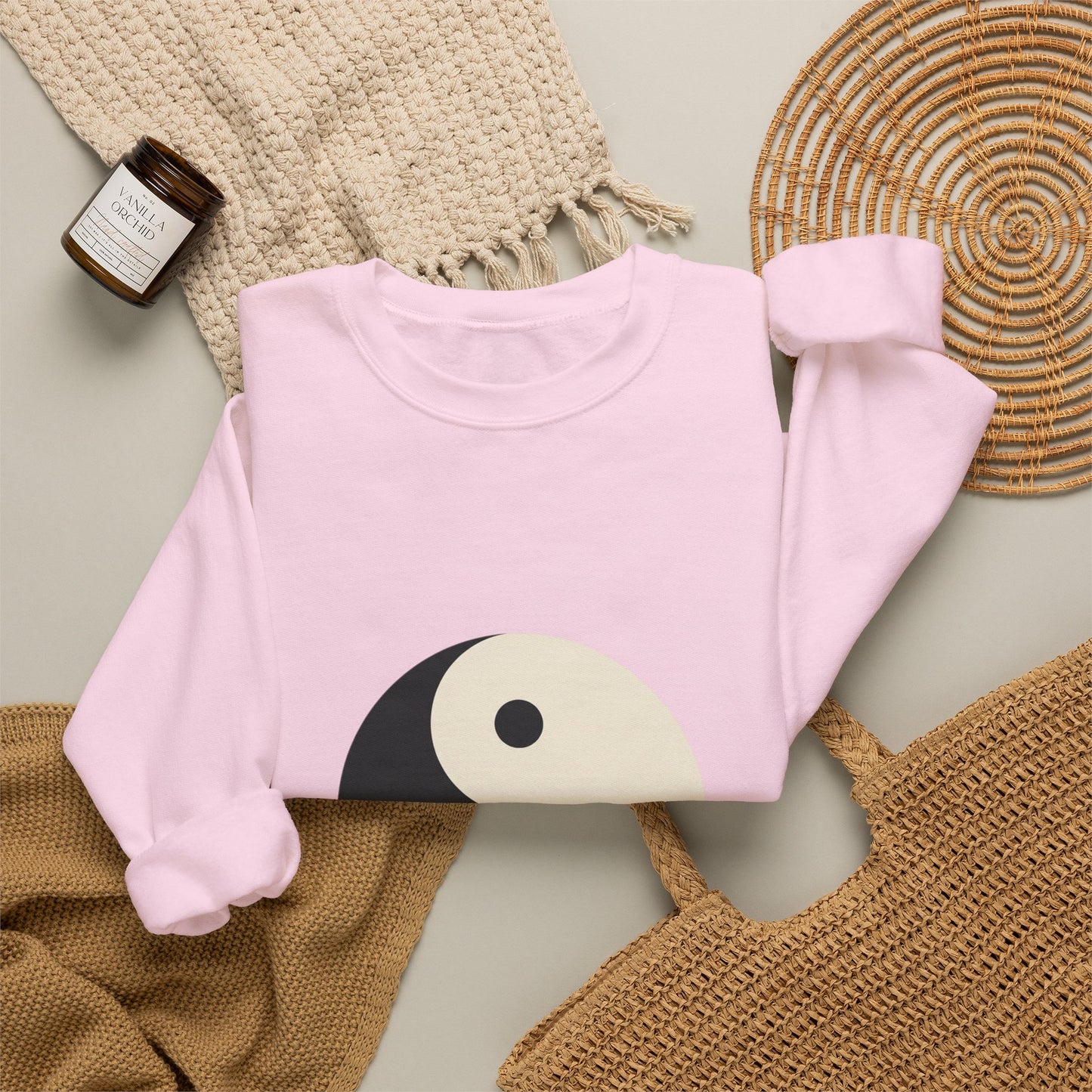 Yin Yang Crewneck Sweatshirt — Minimal Neutral Balance Graphic
