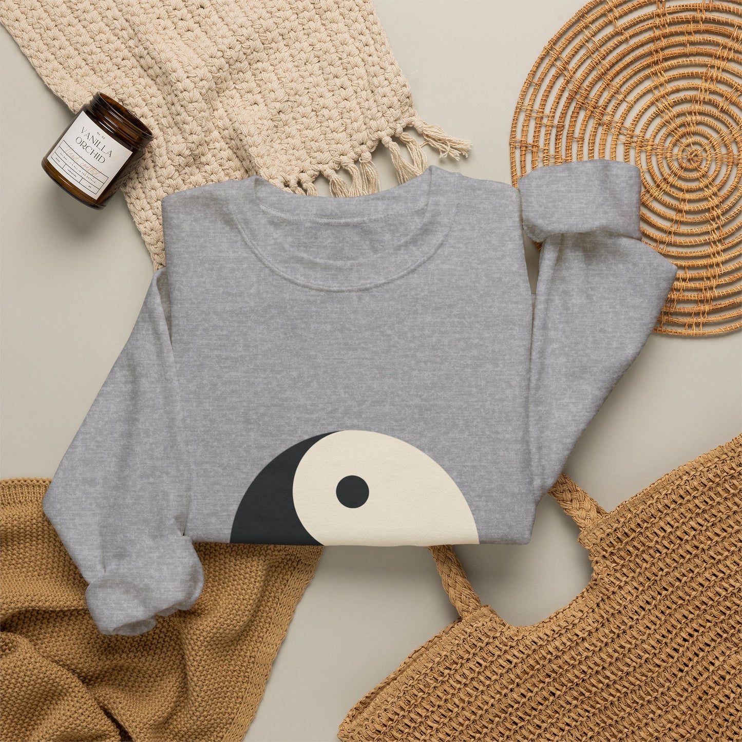 Yin Yang Crewneck Sweatshirt — Minimal Neutral Balance Graphic