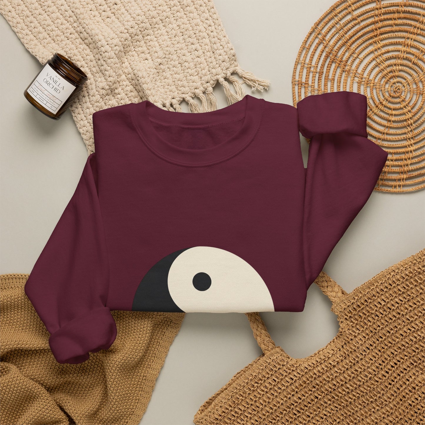 Yin Yang Crewneck Sweatshirt — Minimal Neutral Balance Graphic